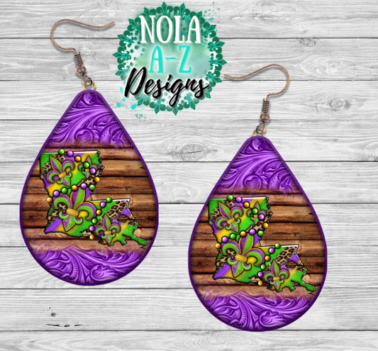 MARDI GRAS LOUSIANA TEARDROP EARRINGS