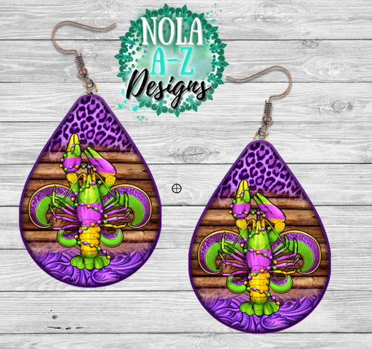 MARDI GRAS CRAWFISH TEARDROP EARRINGS